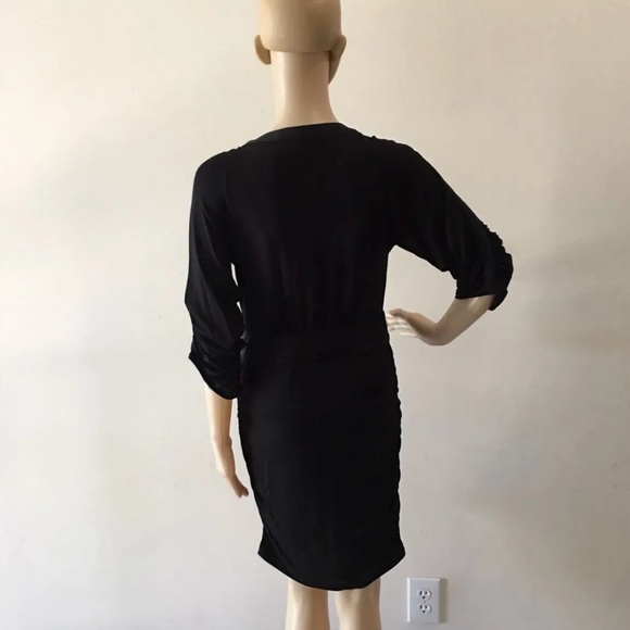 Women’s Black Ruched Zipper Front BCBGMAXAZRIA Midi Dress - Picture 3 of 7